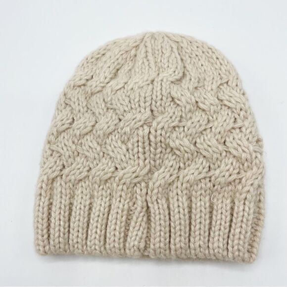 Starting Out neutral tone knit beanie with flowers - Picture 2 of 4